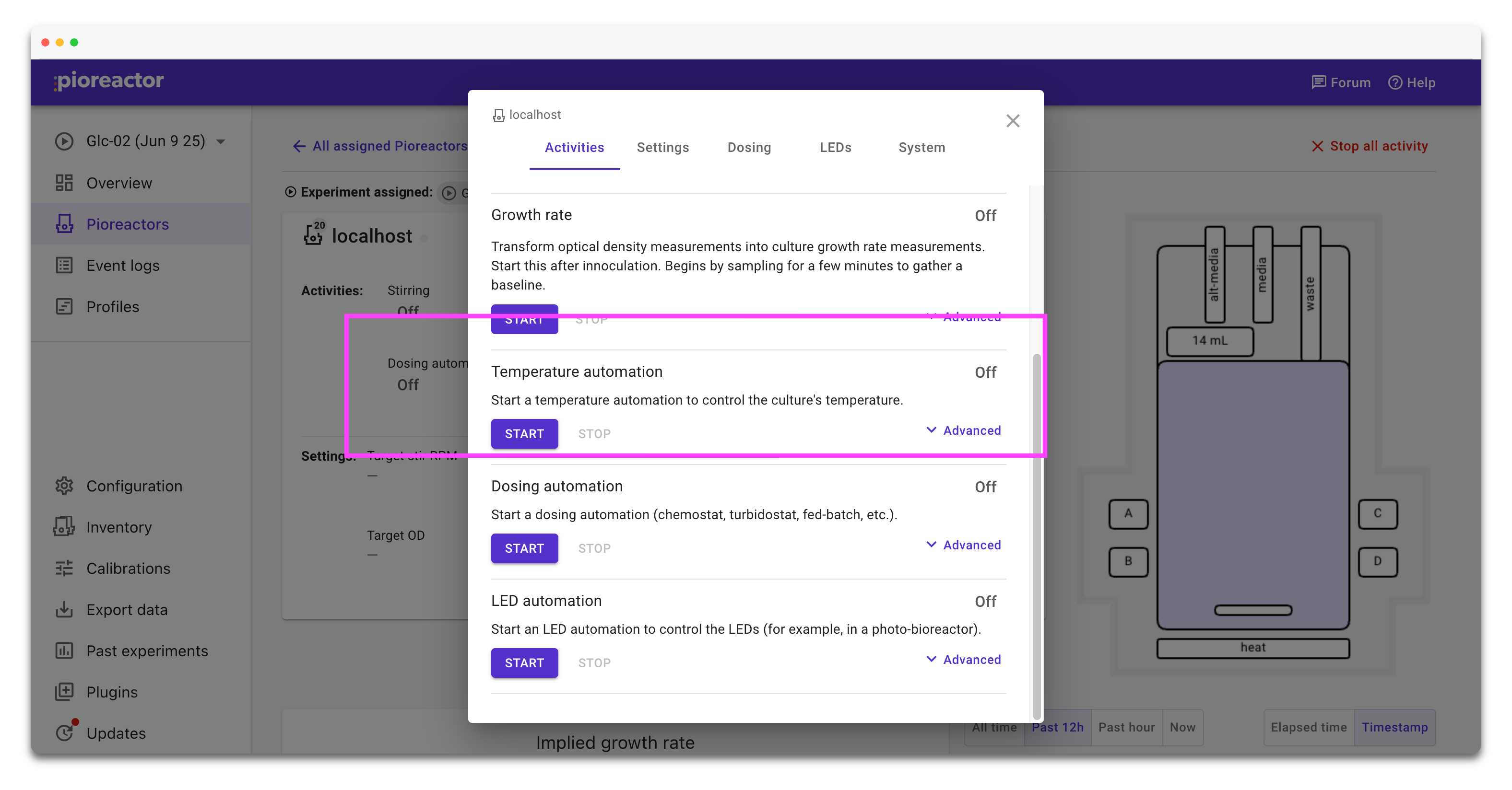 Activities drawer showing available automations
