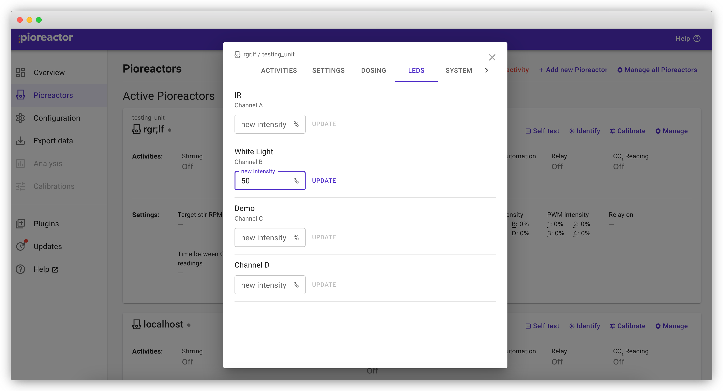 UI showing how to change LEDs.