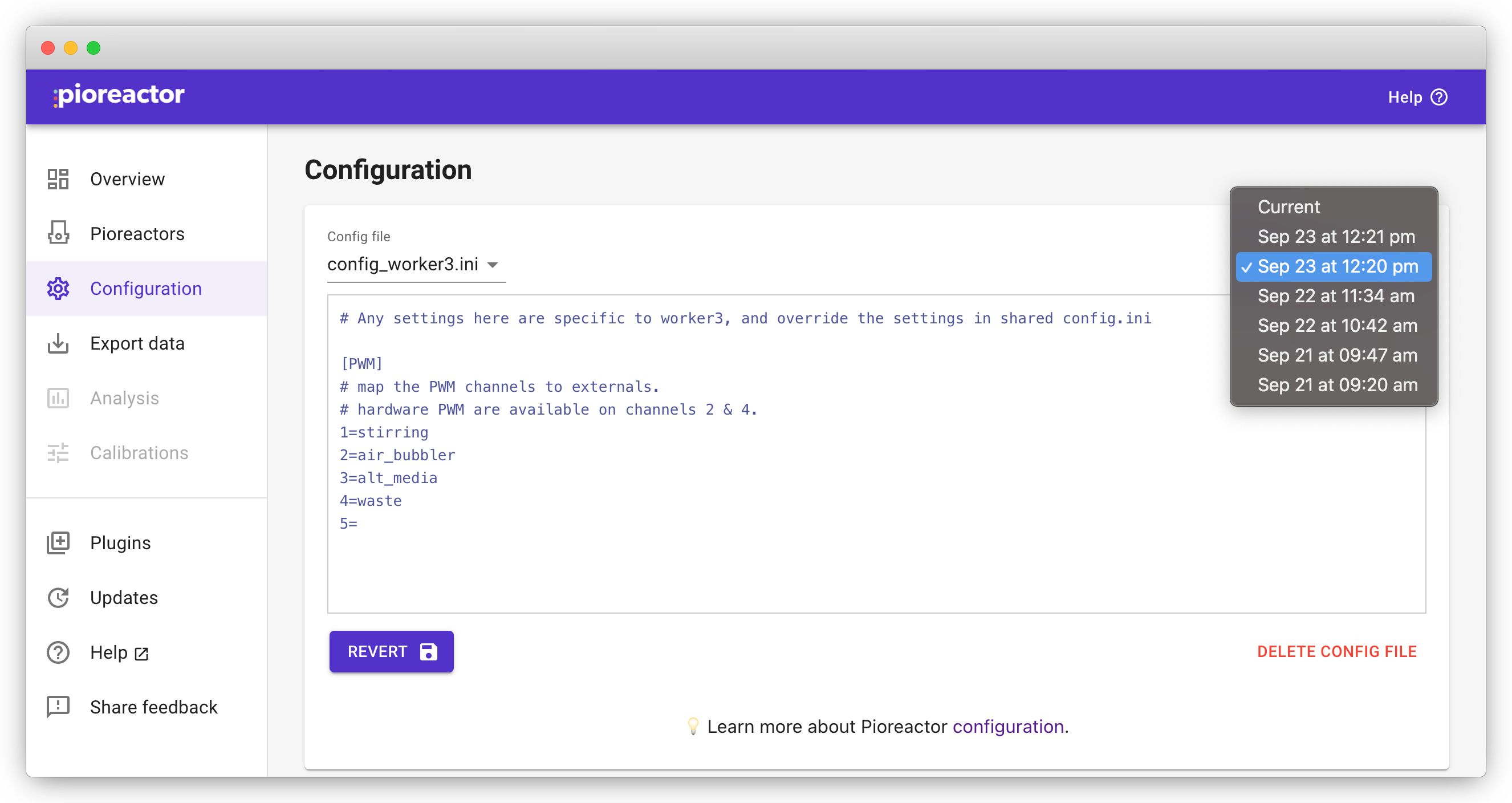 Select historical versions of config.ini&#39;s