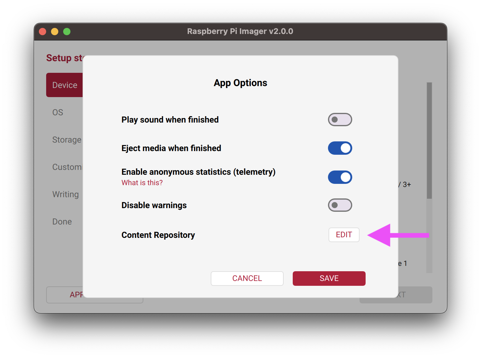 Click &quot;Edit&quot; to choose repository