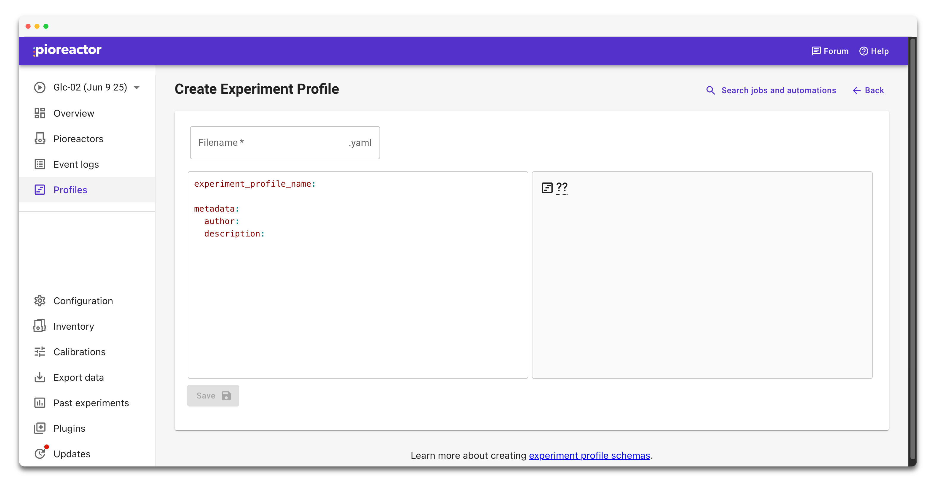 Creating a hello-world profile in the Pioreactor UI