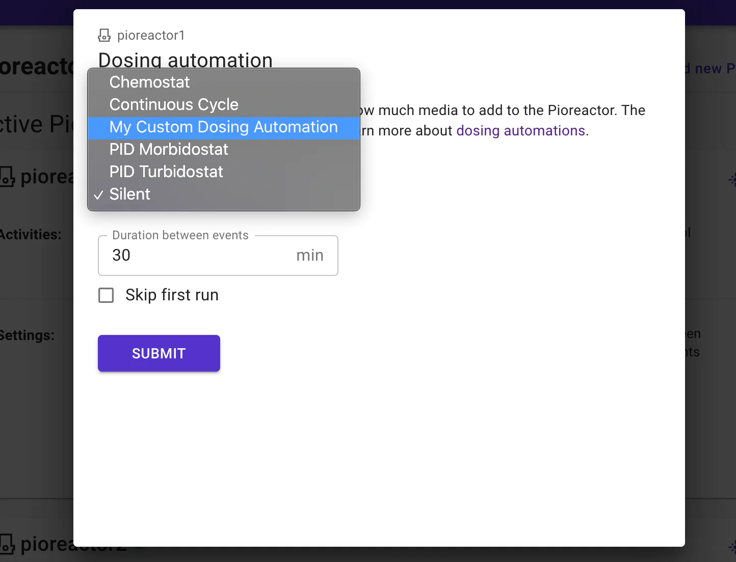 The UI of an automation installed via a plugin. The plugin is highlighted in the dropdown.