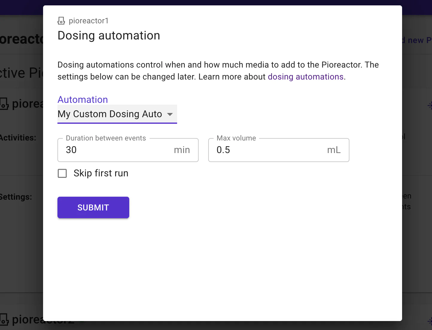 The UI of an automation installed via a plugin, with the automation&#39;s settings displayed.