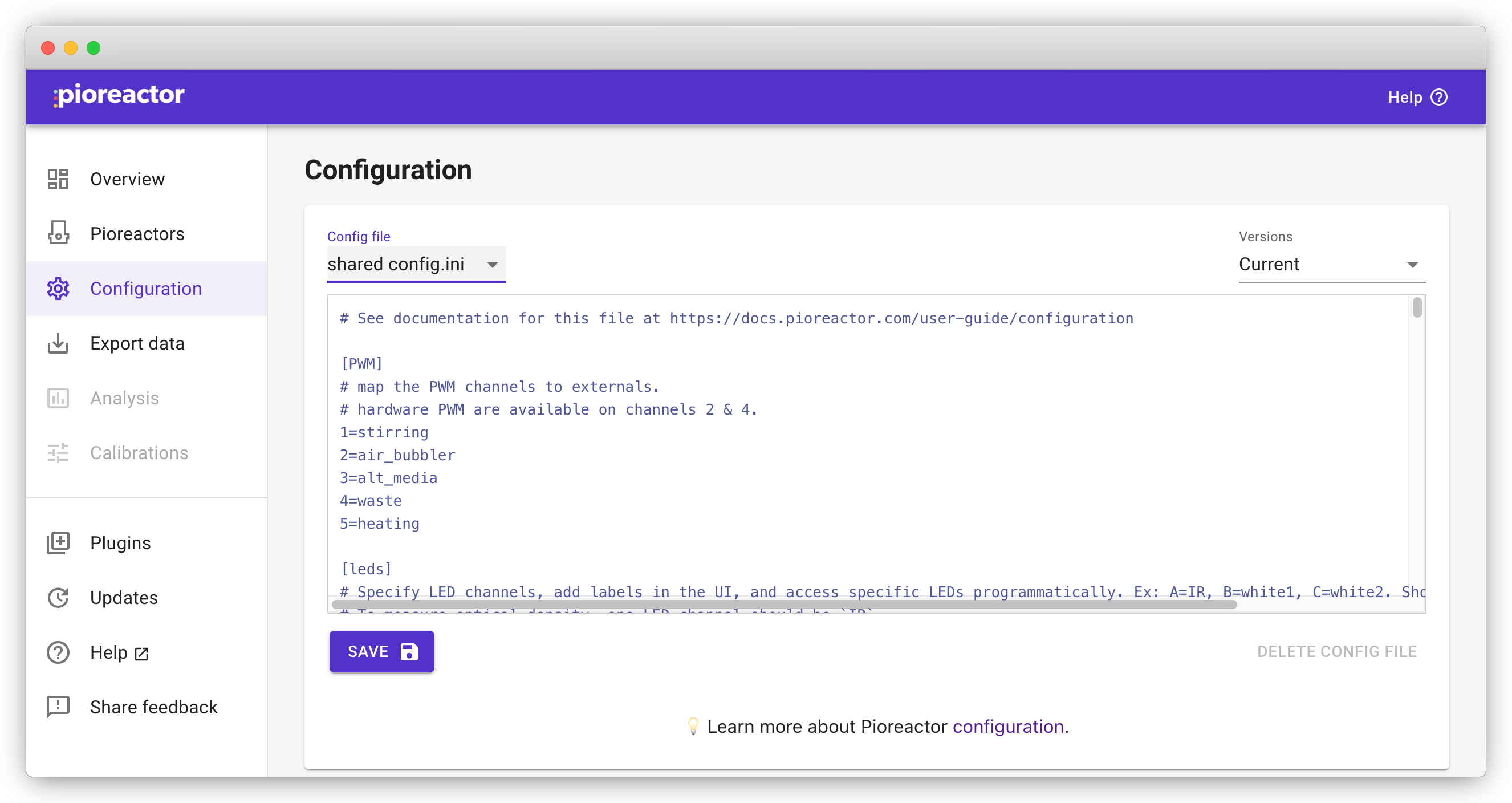 Edit configuration page