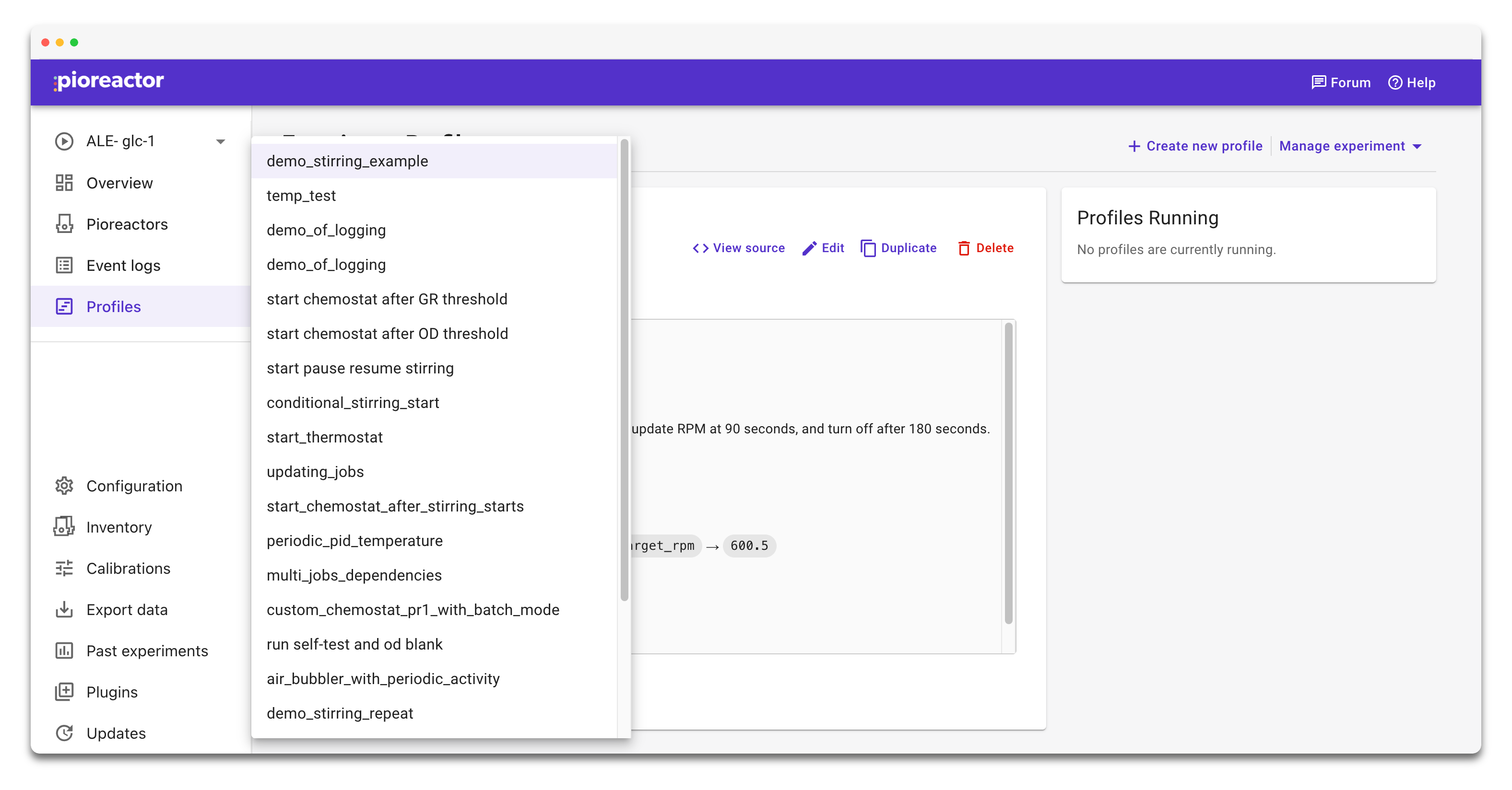 Profile dropdown highlighted in the Available profiles section