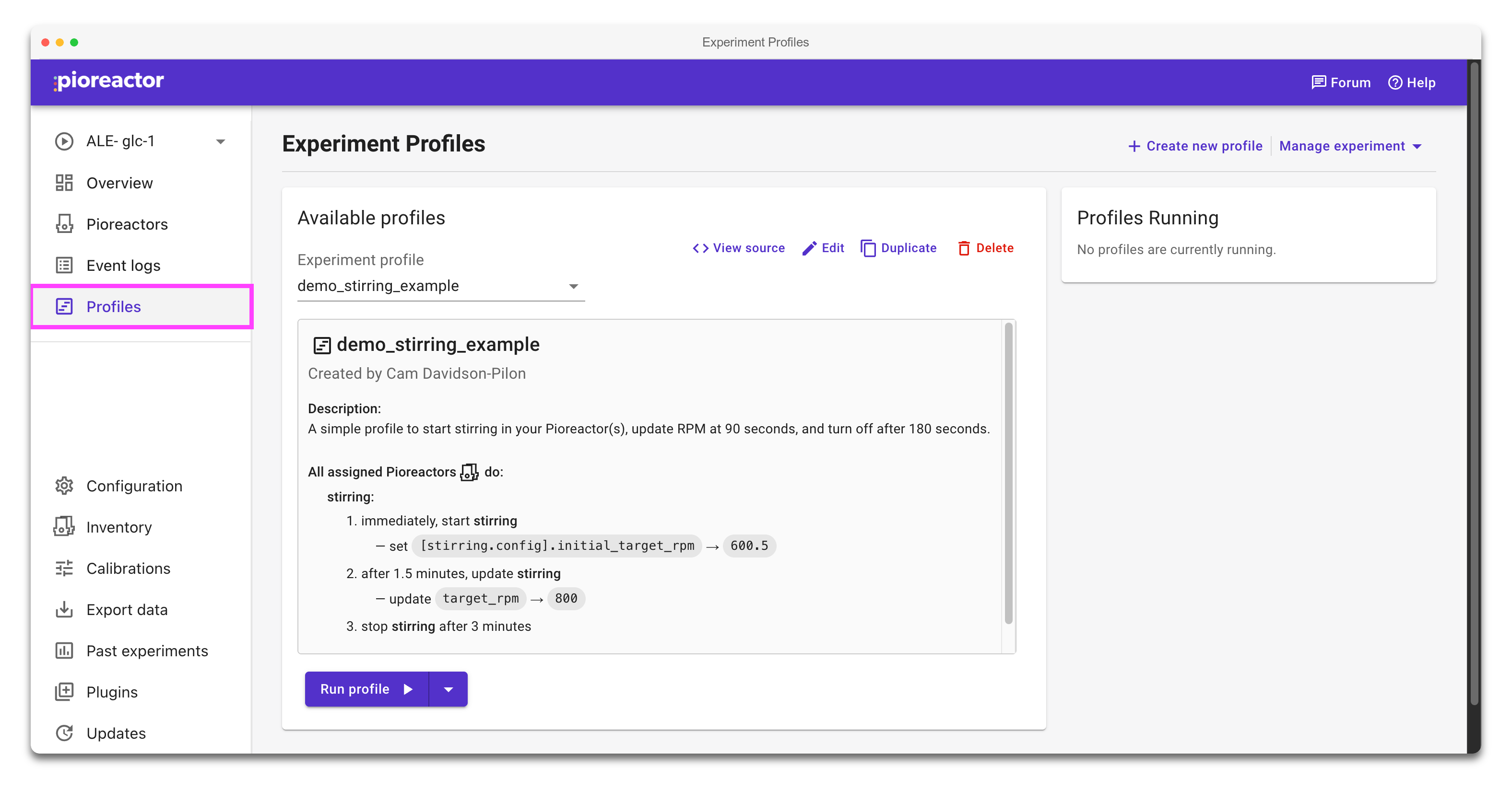 Profiles tab highlighted in the sidebar