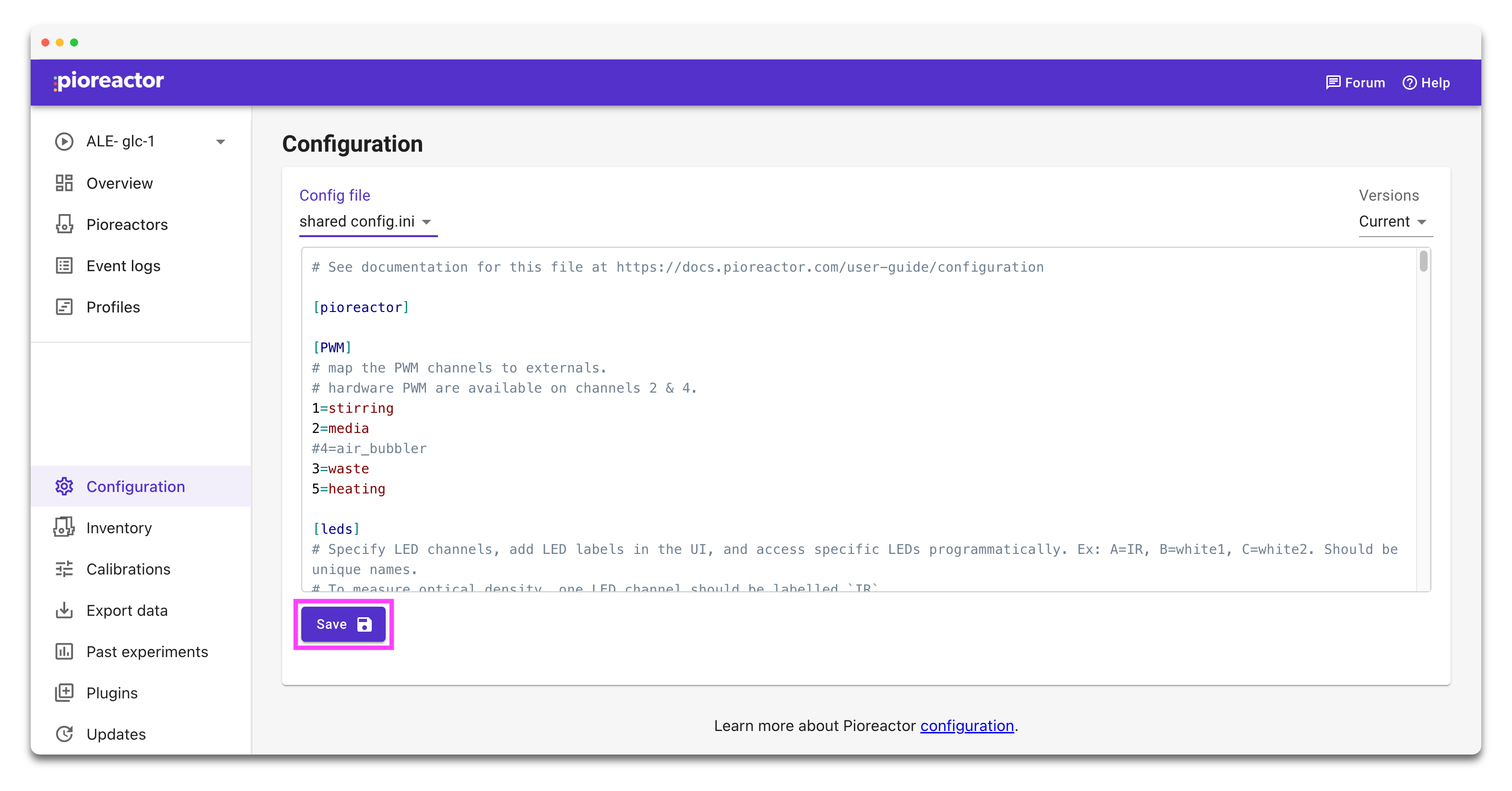 Save the edited config.ini using the Save button