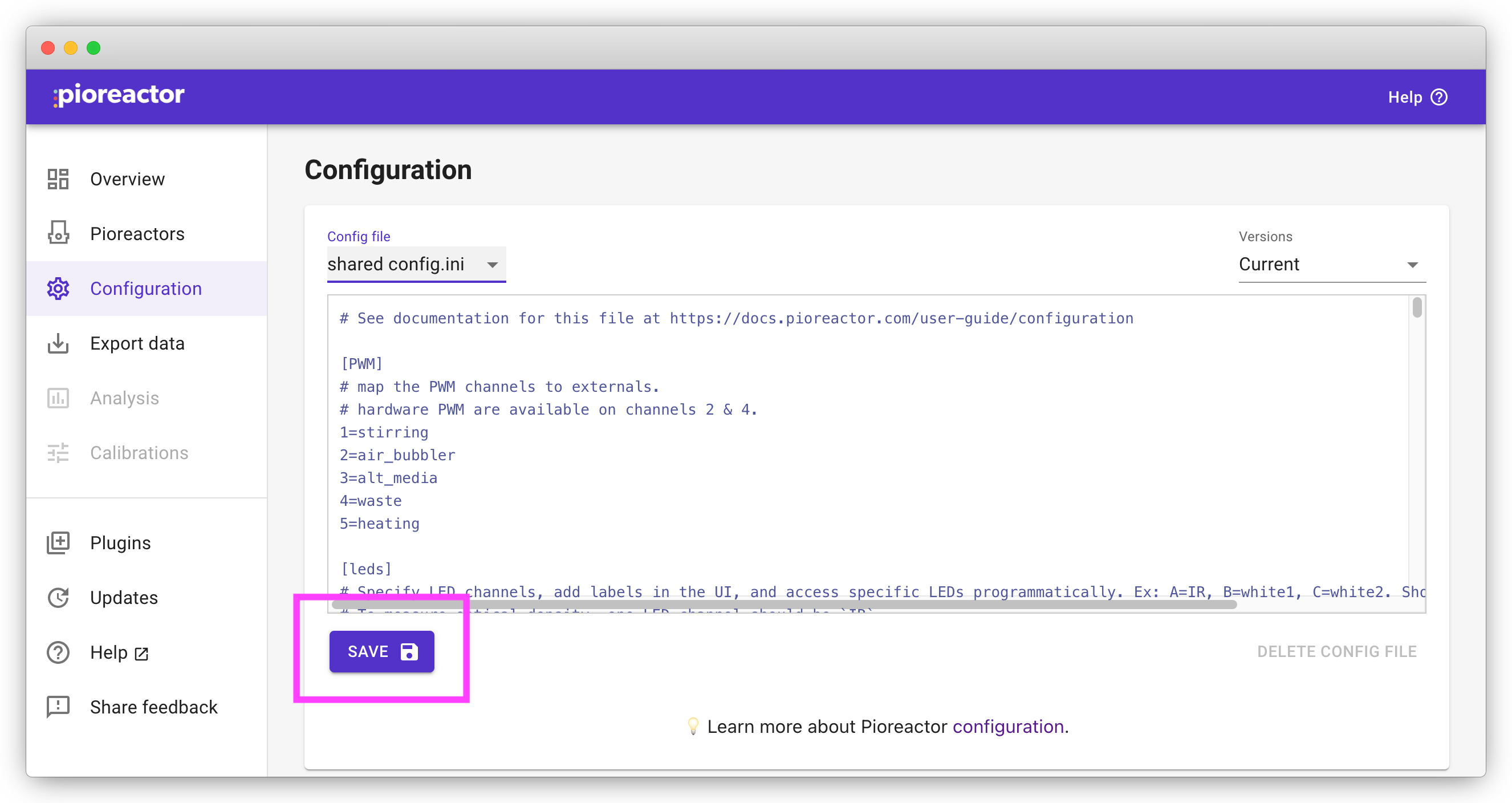 Save the edited config.ini using the Save button